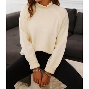 NEW ADELE BERTO ruffle neck knit sweater with button detail in ivory
